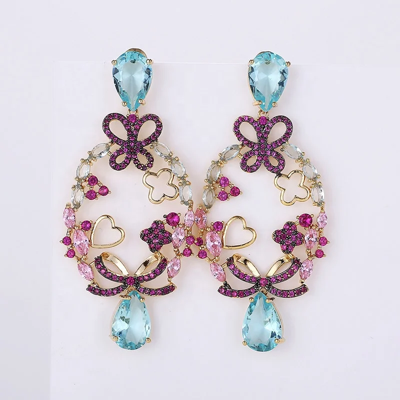 Vintage Bow-knot Hollow Flower Branch Earrings for Women Wedding Party