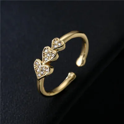 

High Quality 18K Gold Plated Crystal Heart Wedding Rings Shiny Zircon CZ Love Heart Open Rings For Women Party