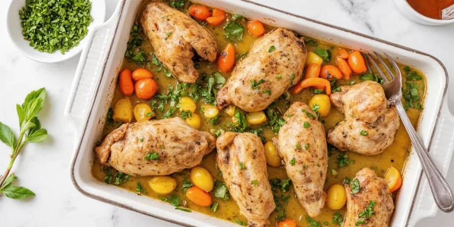 Golden herbes de provence chicken roasting in the oven