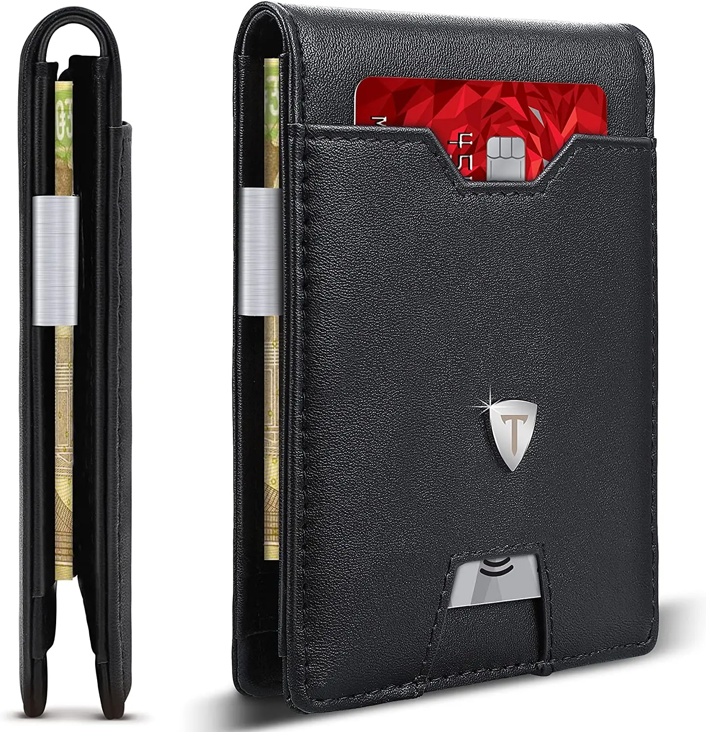 

Minimalist Mini Slim leather wallet men customized card holder wallet luxury smart portefeuille rfid men wallet, Blue+black