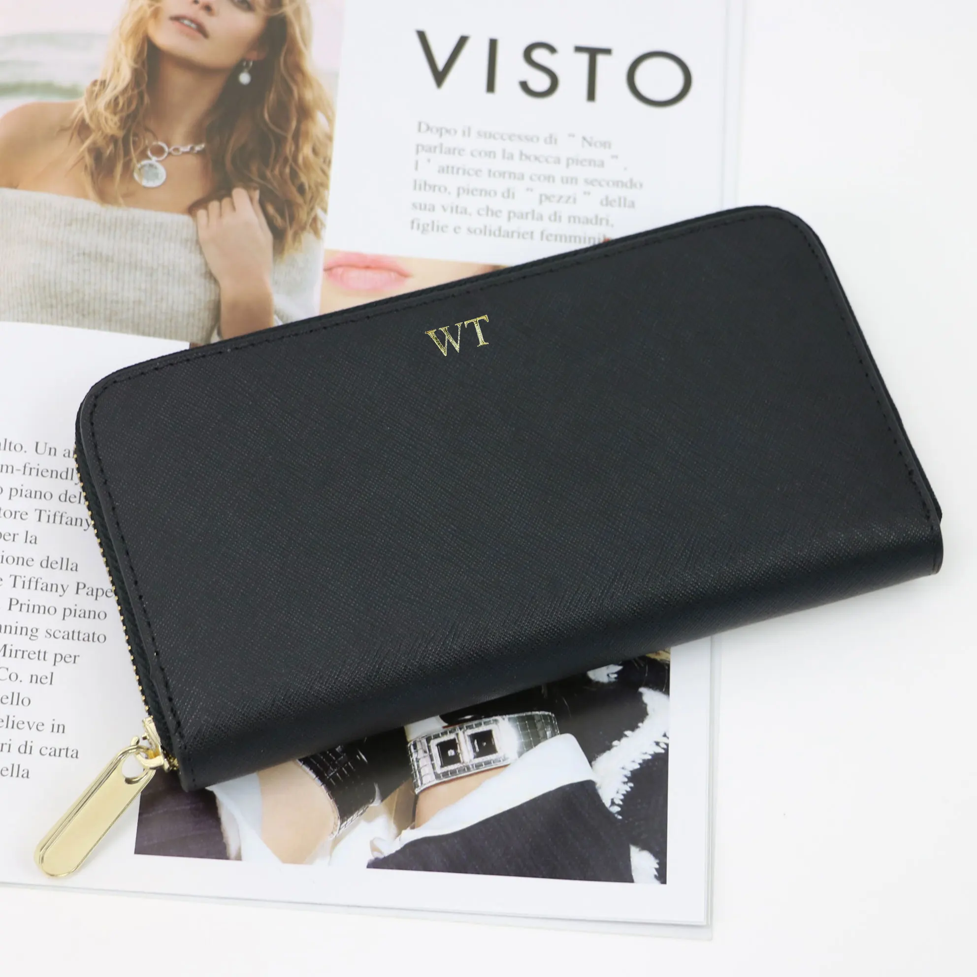 

Women designer clutch saffiano genuine leather card wallet ladies purse latest, Black ,white , nude or custom