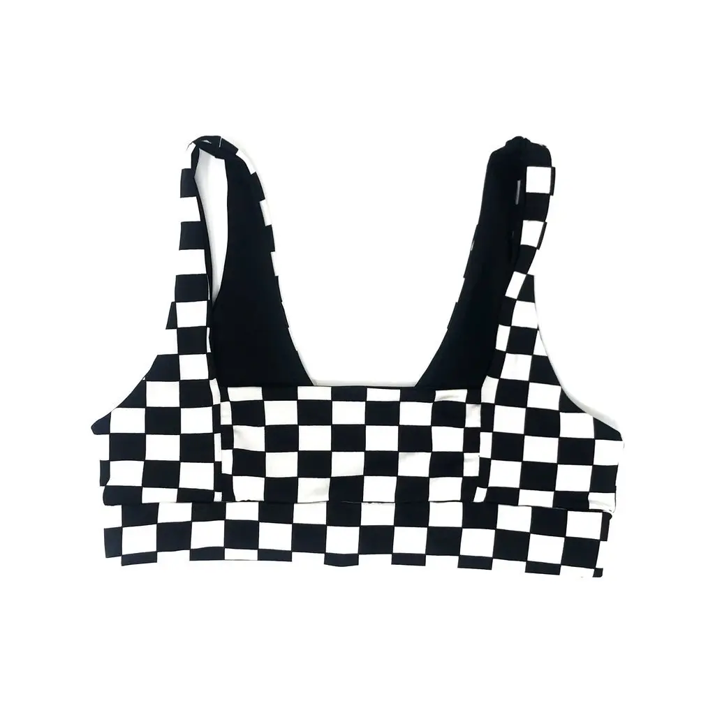Two-piece Checkered Chess Bikini For Women High Waist Swimsuit For ...