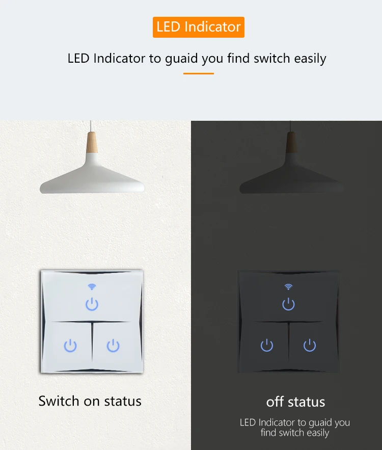 Glass Touch Panel Waterproof 3 Gang Double Wall Light Switch Smart