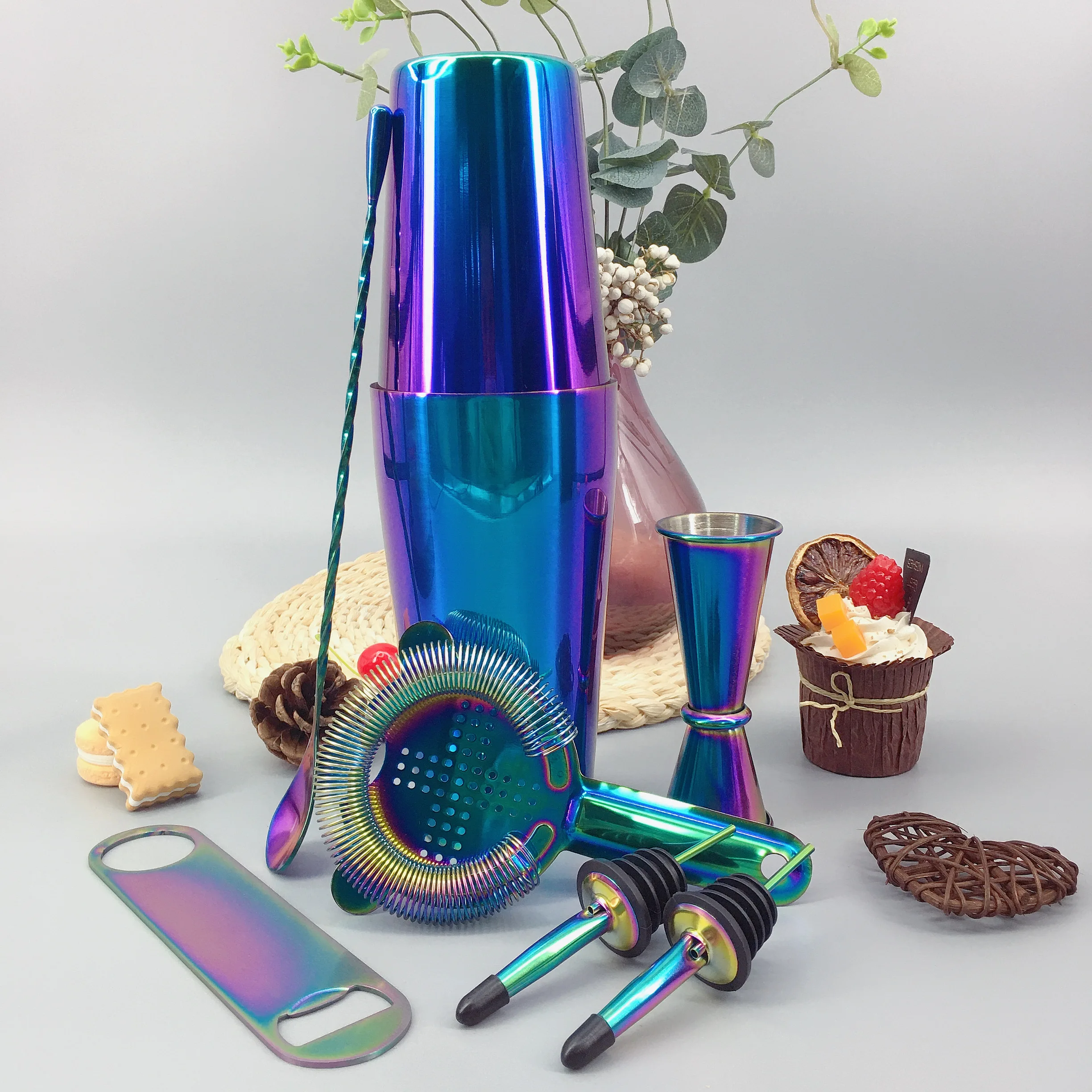 

Bartender Kit Colorful Cocktail Shaker Set 8 Pieces Stainless Steel 550ML Bar tools