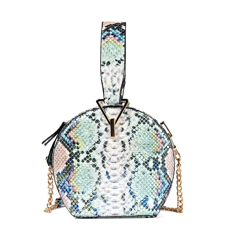 

Personality Snakeskin Pattern Round Shoulder Bag Fashion All-match Casual Lady Handbag Hot Sale Pu Leather Cross-body Chain Bag