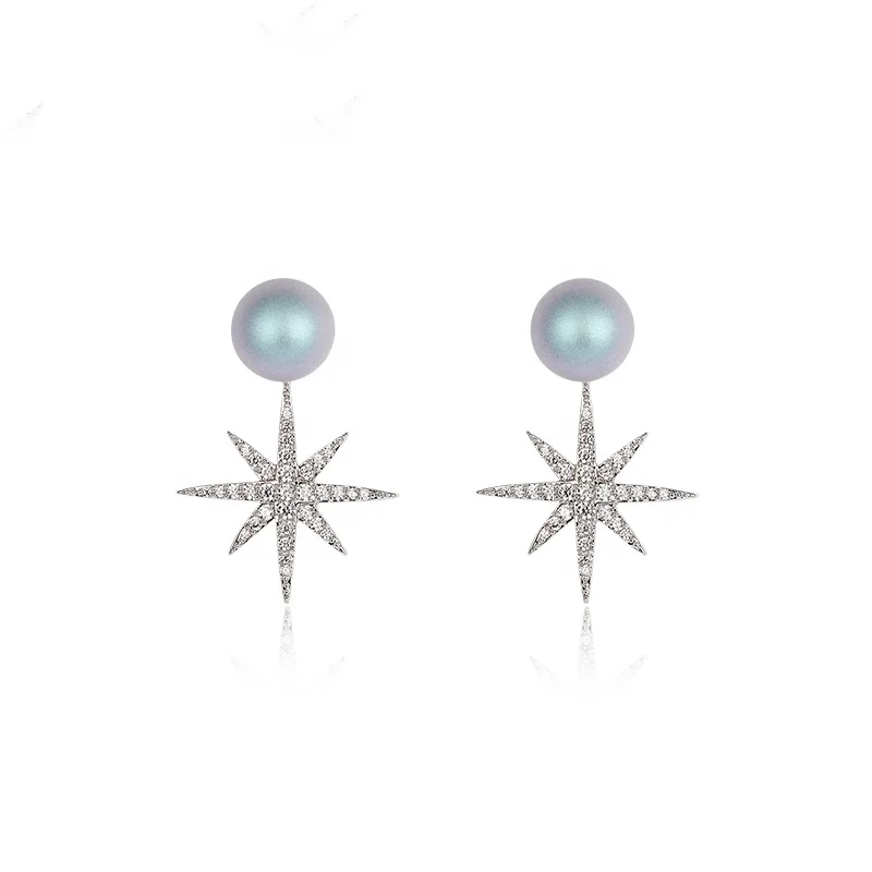 

Trendy Rhodium Mirco Pave Setting Cubic Zirconia Pearl North Star Stud Earrings