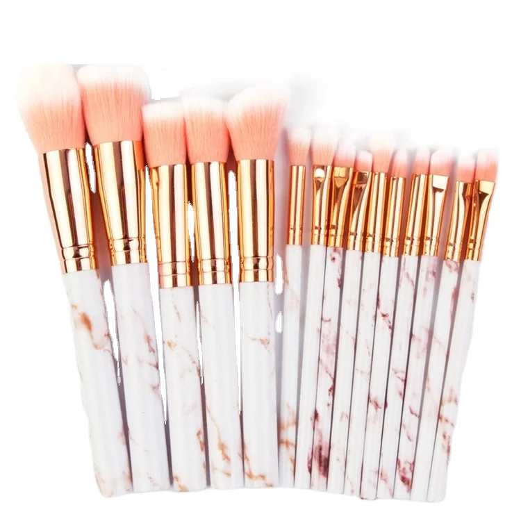 

15PCS 2021 Hot Selling Custom Label New Black Pink Marble Makeup Brush set customized logo wholesale Powder Blush Brush, Yellow white black