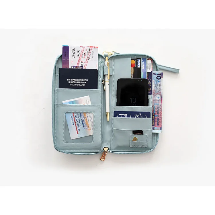 

high quality luxury portable waterproof nylon longer wallet foldable zipper cards storage purse passport bag, Blue/army green/pink/gray