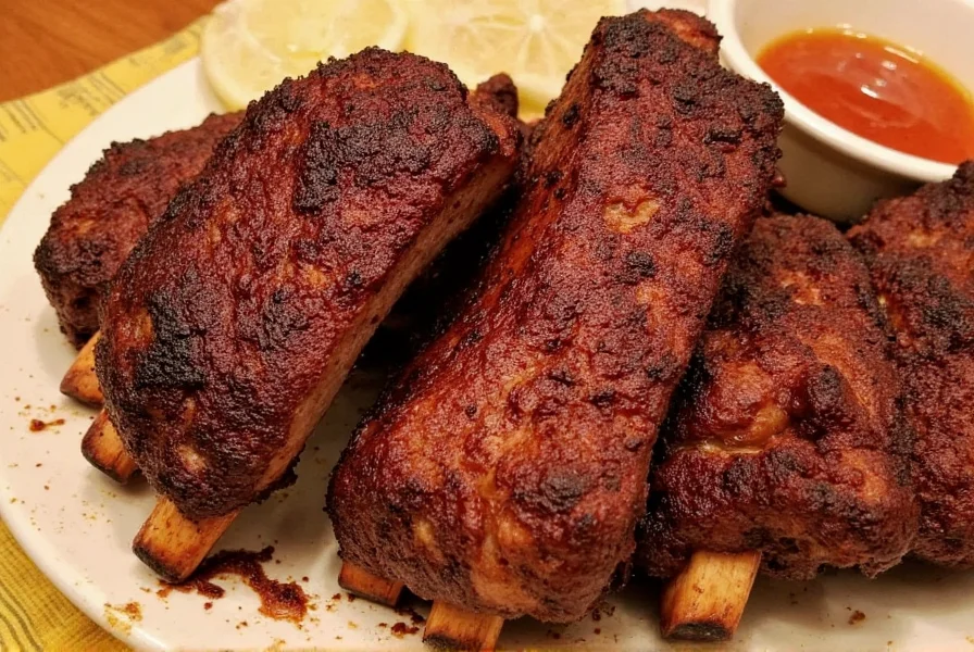 Beef ribs on a baking tray