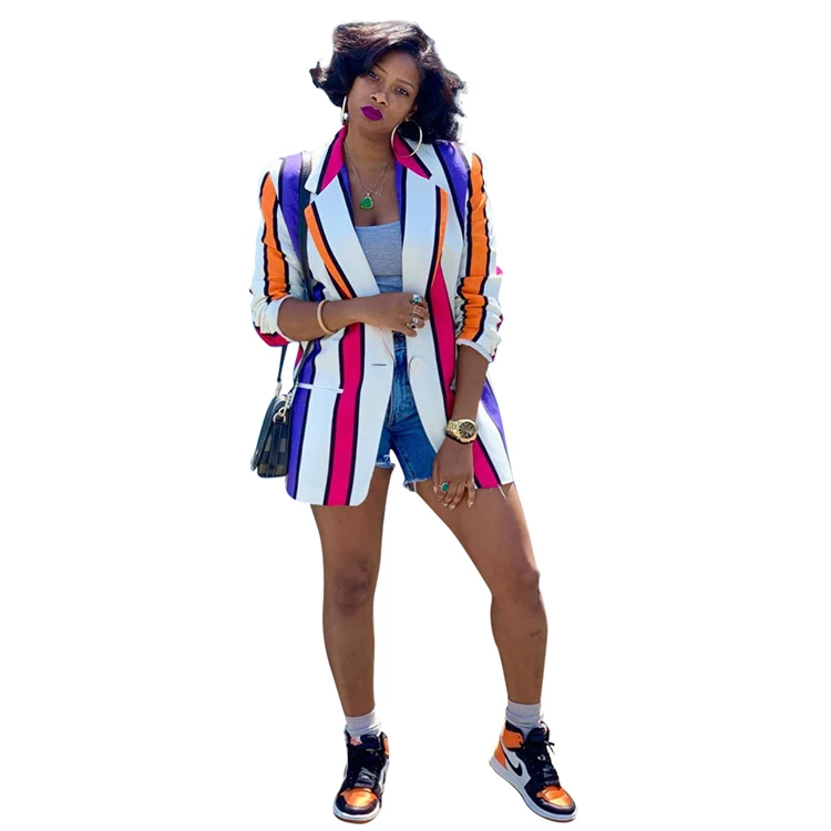 casual fashion hotsale contrast color vertical stripe long sleeve design suit ladies blazer