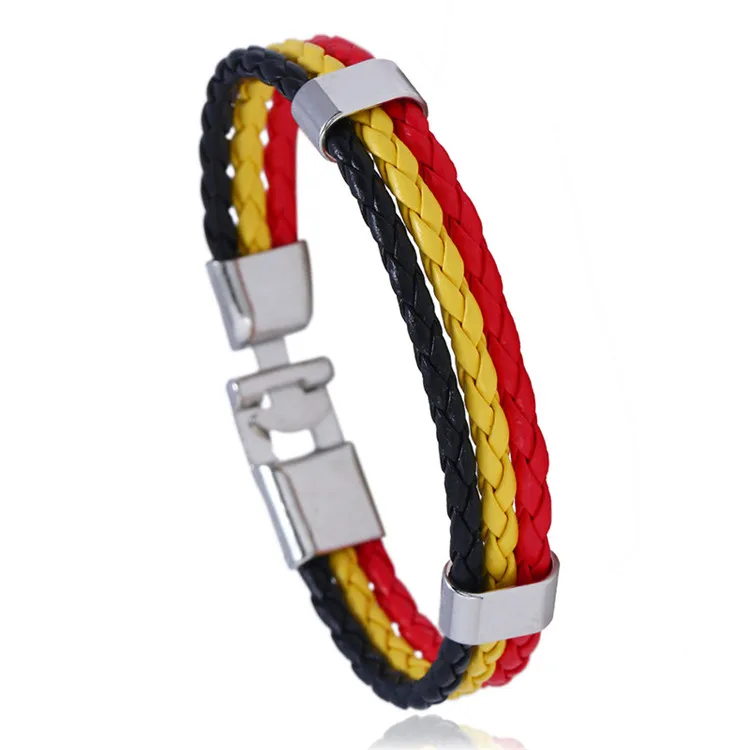 

Wholesale World Cup Leather Bracelet Buckle Braided Country Flag Bracelet Leather, Picture