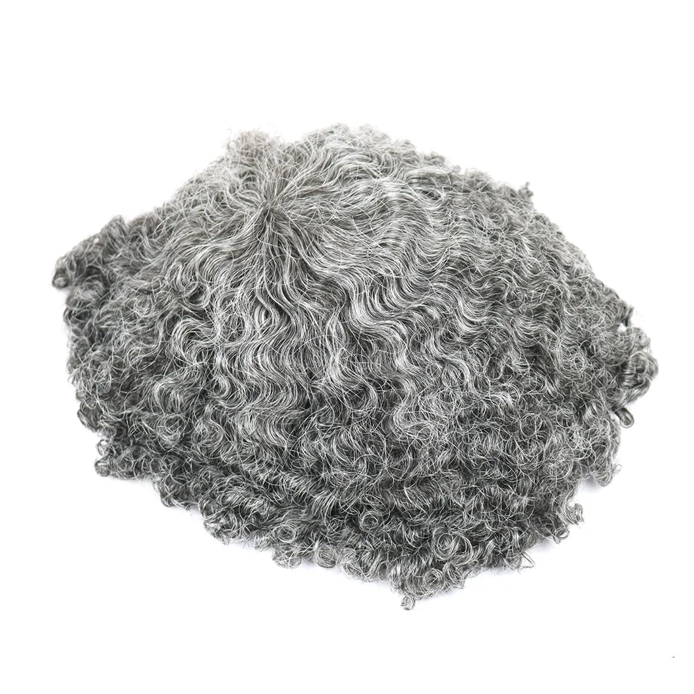 Afro Toupee 6MM Weave Hair Unit Black Mens Curly Toupee 100% Human Hair Replacement System Full Skin Toupee