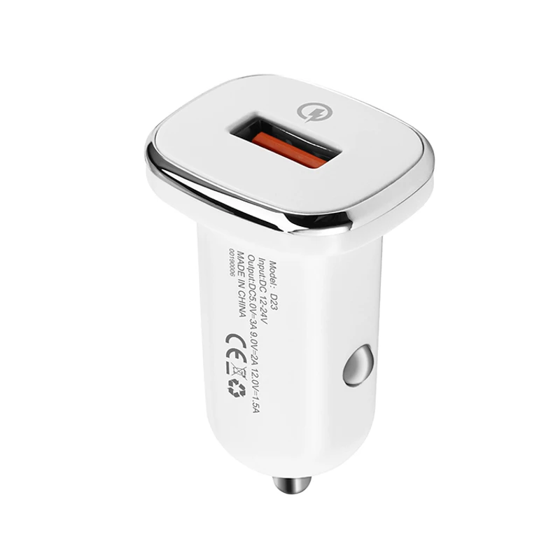 

Mini 18W QC3.0 USB quick car charger 5V 3A 9V 2A 12V 1.5A 18W QC 3.0 USB fast car charger, White