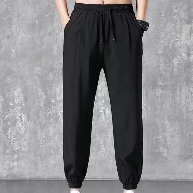 M-5XL Men's Casual Ice Silk Cropped Pants Trendy Mid Waist with Drooping Feeling