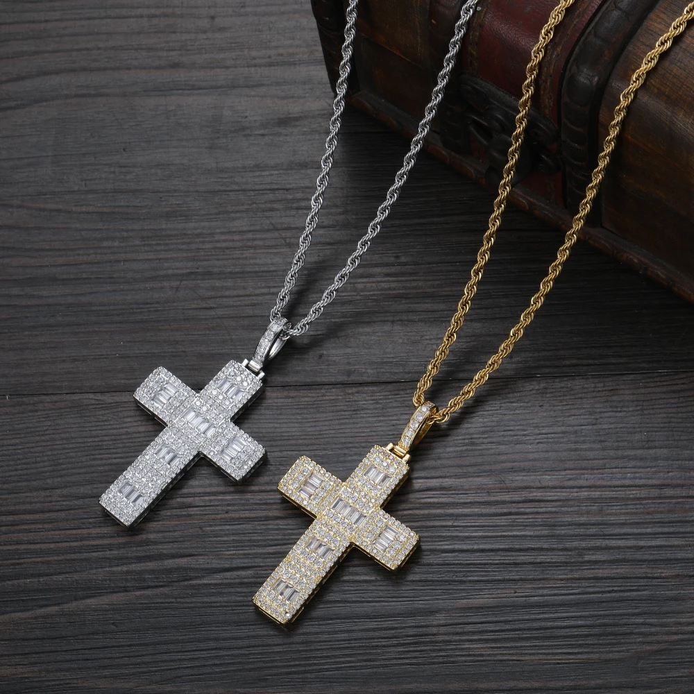 

TUNKALL CN390 Fashion Cross 2 Colors Fashion Pendant Bling Bling Mens Necklace Rock Brass Micro pave with CZ Hip hop Jewelry