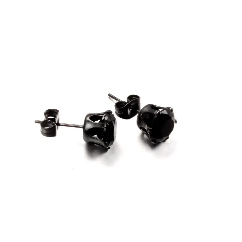 

Black PVD 3mm 4mm 5mm 6mm 7mm 8mm 9mm 10mm Black Prong CZ Geometric Stone Zircon Earrings Studs, As the picturs