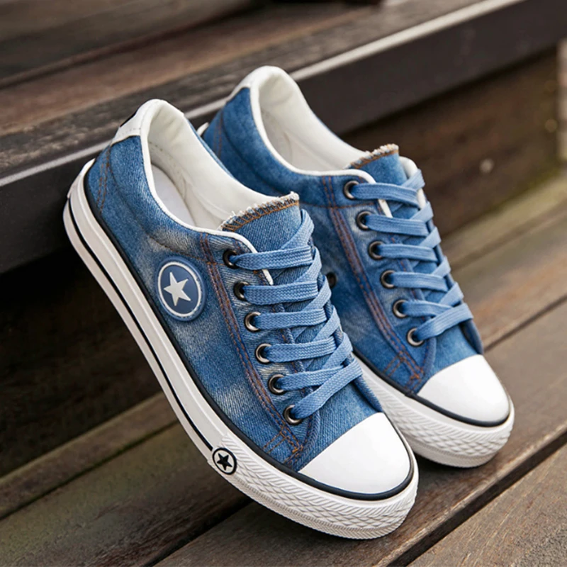 

Lace Up Denim Color Casual Custom Women Shoes Canvas Sneakers