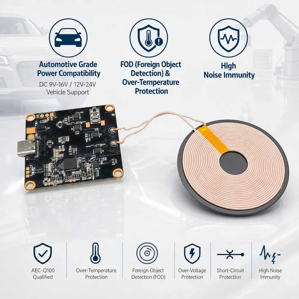 15W Qi Wireless Charging Transmitter Module Type-C Input 4-10mm Gap Ultra-Slim Coil and Control Board 17