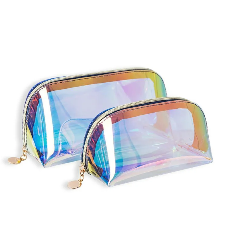 

Custom Logo Transparent Laser Cosmetic Bag Waterproof Clear Travel Makeup Wash Pouch For Women