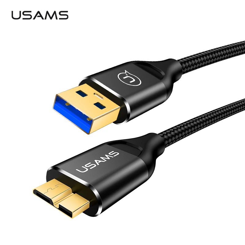 

USAMS Micro USB 3.0 woven hard drive cable fast charging Type A to Micro B Hard Disk Data Cable for Samsung S5 Note 3