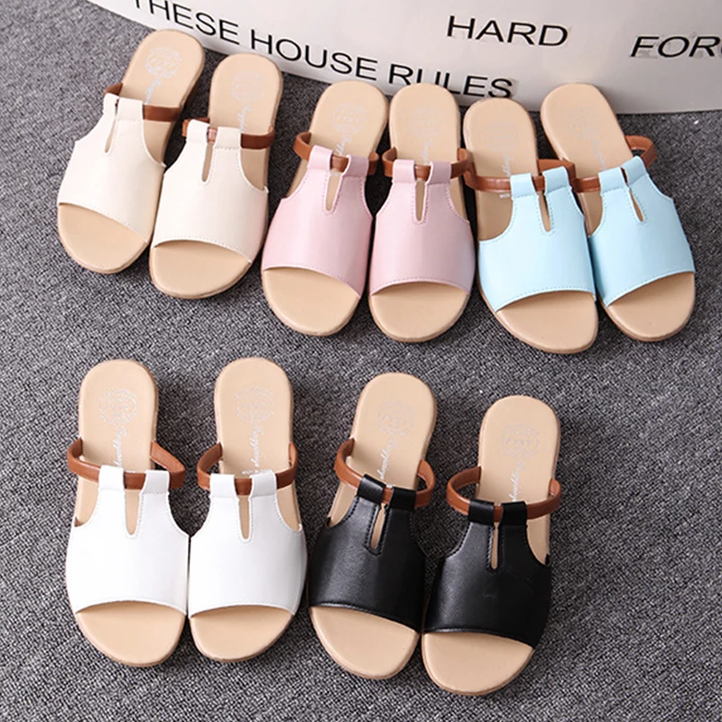 

HLS271 wholesale beach one word sandals non-slip large size slippers made in china flat cheap shoes, Black white beige pink blue