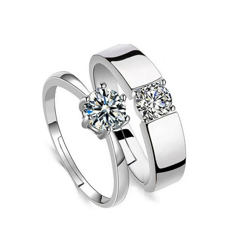 

Original Design 925 Sterling Silver Couple Ring With Zircon Ring Prong Setting, Picture