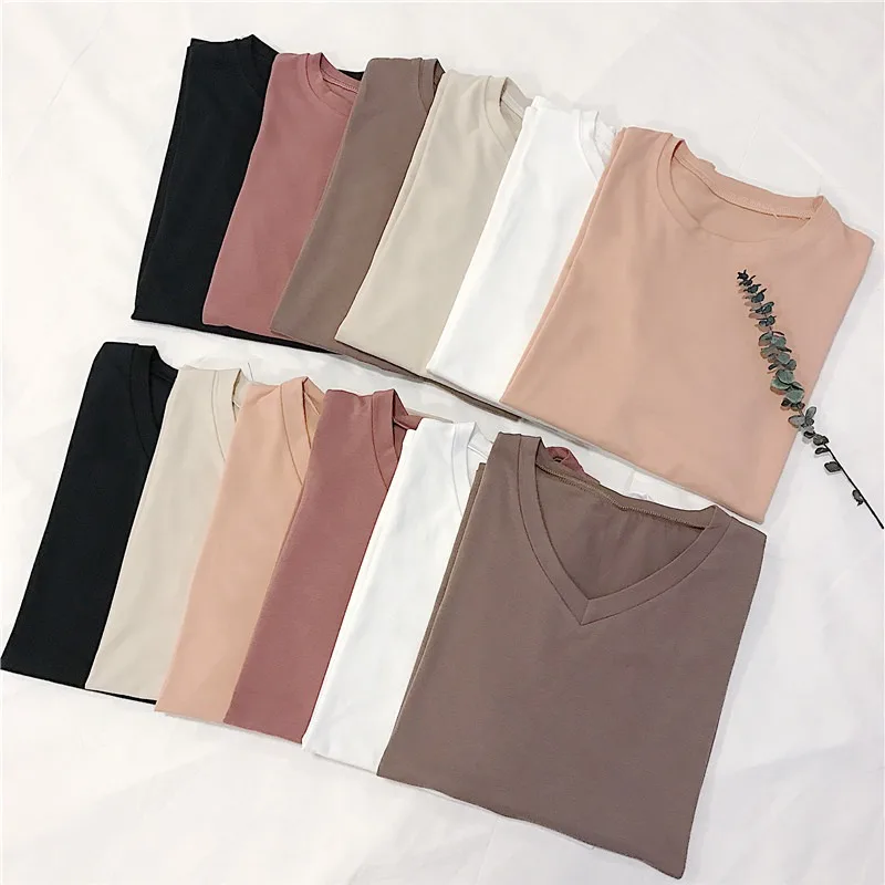 

High quality soild color short sleeve cotton plain t shirt women t-shirt
