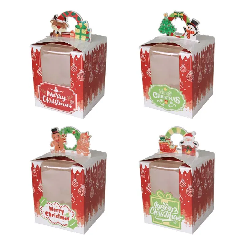 

Christmas Cupcake Cookie Boxes with Window Insert Handle Muffin Pastry Holder Boxes Xmas Cupcake Gift