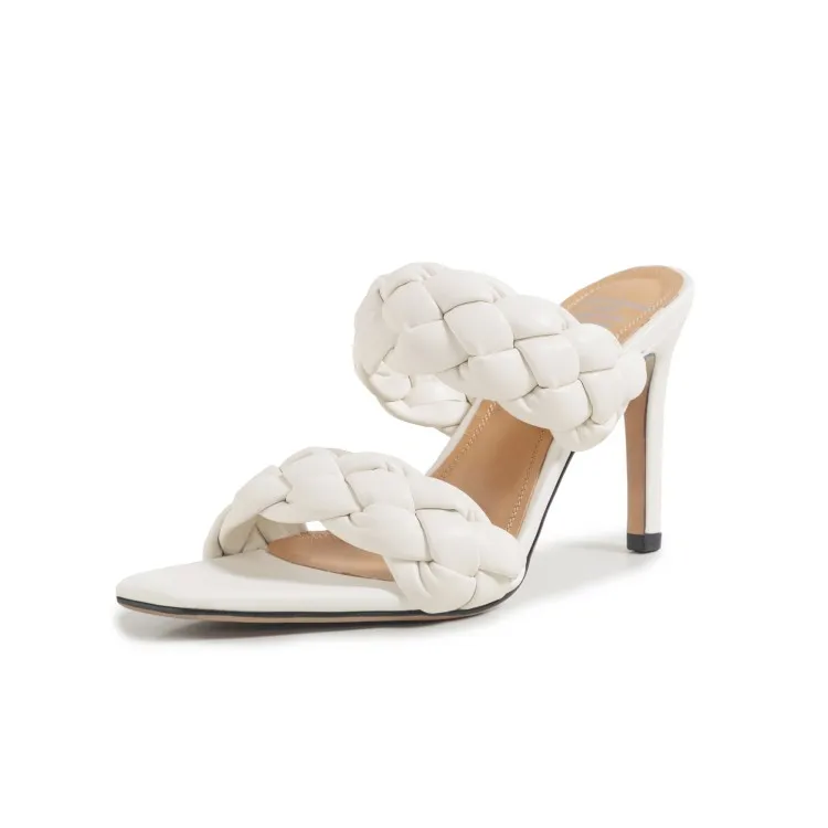 

2021 hot sale New design women's slippers round toe stiletto heel high 8.5cm heel woven fashion shoes, White/ black