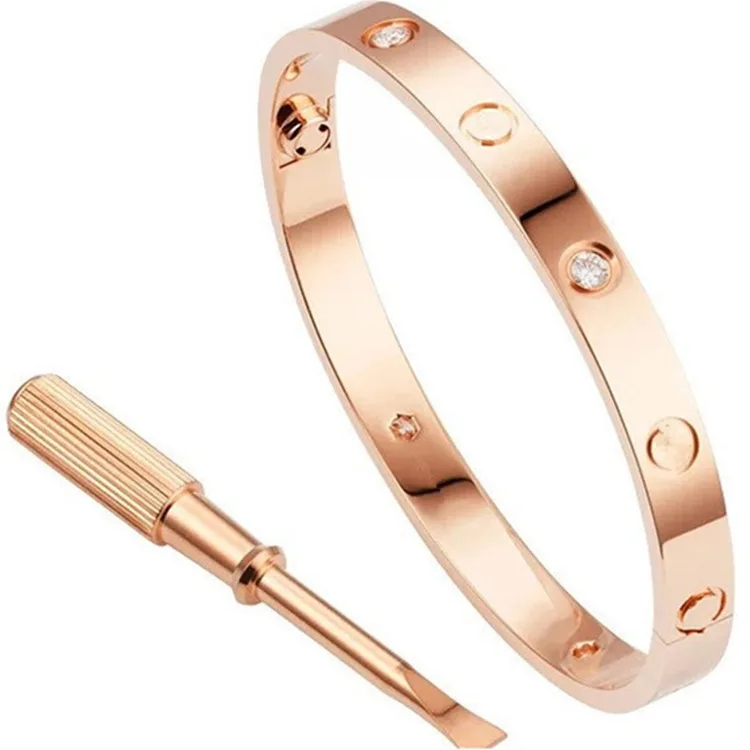 

316L stainless steel SCREW Bracelets with 10/4/0 crystals for women men Couple Gold Plated Jewelry With Screwdriver LOVE Bangles