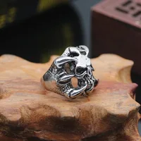 

Men's Dragon Claw Skull Gothic Biker Rings, Rock Silver Black Ring For Men