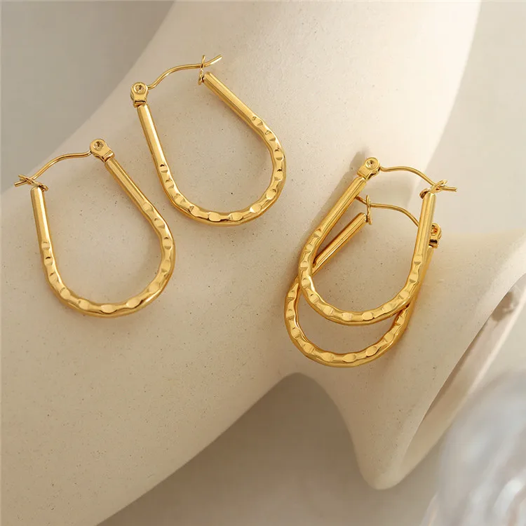 

Hot Selling Fashion Trend Simple Personality Embossed Gold Plated U Shape Earring Jewelry For Women