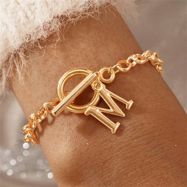 

Bohemian style simple bracelet M letter word buckle circle single layer bracelet accessories gift woman, Glod