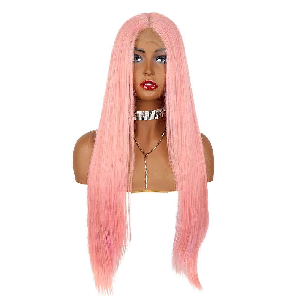 

Pink Long Straight Cheap Synthetic Cosplay Wig Ombre Hair Heat Resistance Box Packaging Lace Black Women