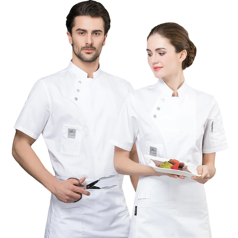 
Bulk sale 65% poly 35% cotton chef coat uniform workwear clothing black/white chef uniform jacket with pockets 
