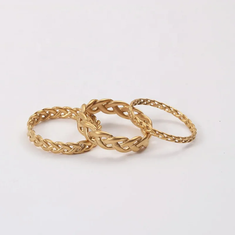 

Classical Minimalist Matte Twisted Chain Ring Gold Plated Jewelry Stainless Steel Stacking Rings Jewelry Women