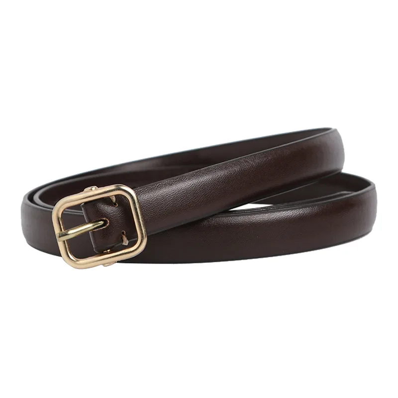 REWIN Ins Style Women's Skinny Solid Color Thin PU Leather Waist Belt with Square Metal Buckle