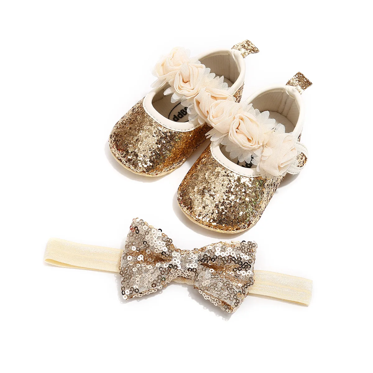 

Toddler Shoes 0-12M Sequins Princess Newborn Infant Baby Shoes Girls With Headband, Silver, gold, pink
