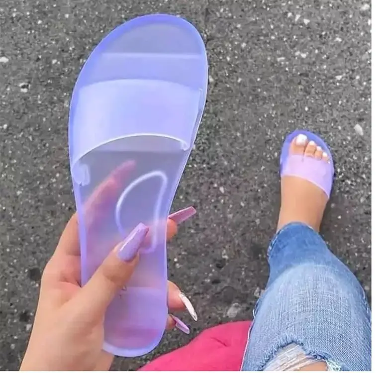 

EB-2021010737 New Summer Women Crystal Slippers Flat Soft Female Candy Solid Color Slipper Clear Jelly Sandals, Sliver pink yellow orange khaki colorful