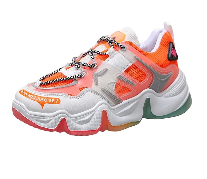 

Rainbow Chunky Sneakers Women Round Toe Lace-Up Mixed Colors Platform Lady Casual Shoes Wholesale Sport Designer Shoes Female
