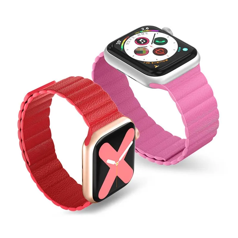 

New Design Leather looped magnetic buckle strap for Apple Watch series 1 2 3 4 5 6 SE