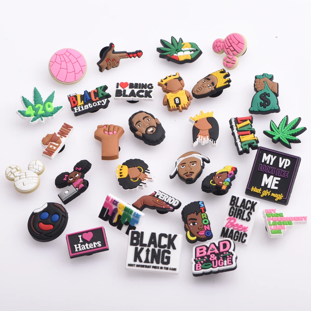 

Black Girl Magic Croc Shoe Charms Accessories Decorations Clog Sandals PVC Black Lives Matter Charm Button BLM Girl Gift