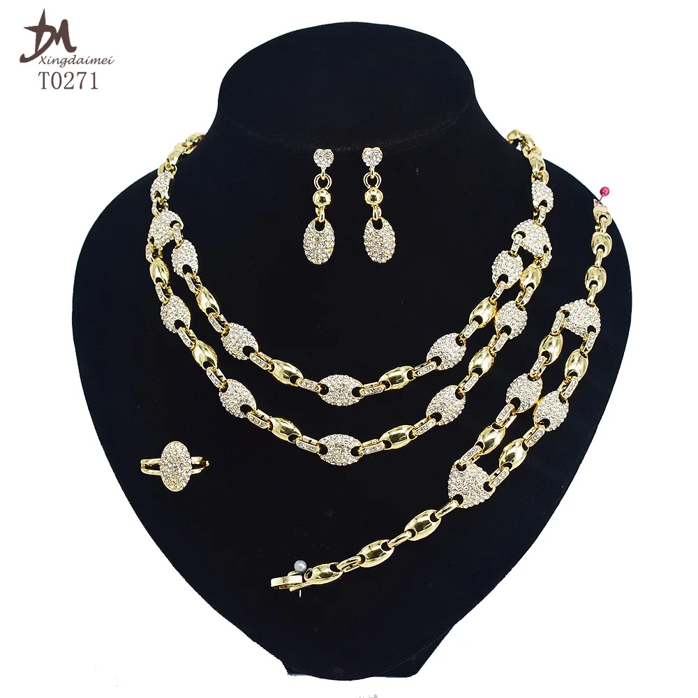 

T0271 American high quality 18 K gold-plated Double-layer diamond jewelry set jewelry for women, 18k gold
