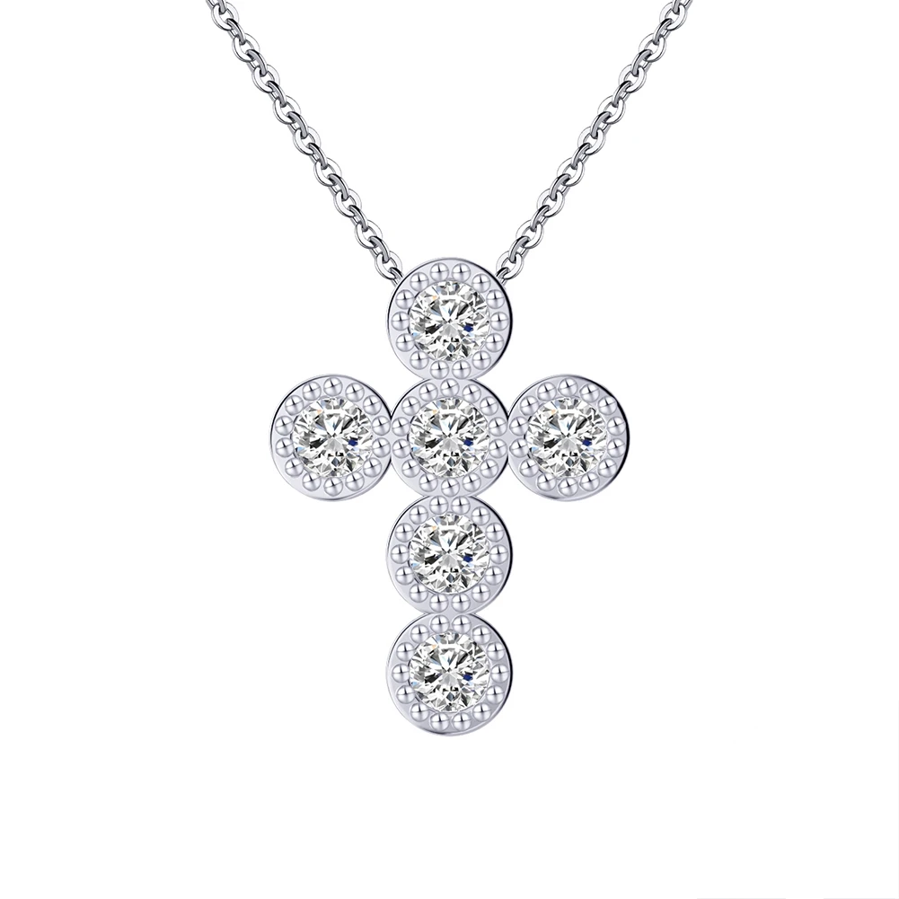 SN343 RINNTIN Gold Cross Necklace 925 Sterling Silver White Crystal Cubic Zirconia CZ Cross Pendant Necklace for Women Men