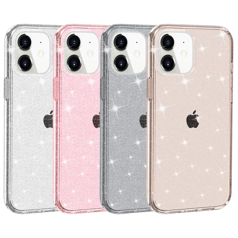 

High Quality Transparent Hard Hybrid Cellphone Shell For Iphone 11 12 Pro Max Mini Phone Cover Sparkling Case, Clear