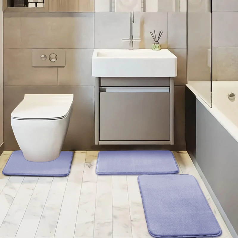 Custom High Quality Extra Soft Velvet Non Slip Absorbent Bathroom Mats 3 Piece Memory Foam Rugs Sets