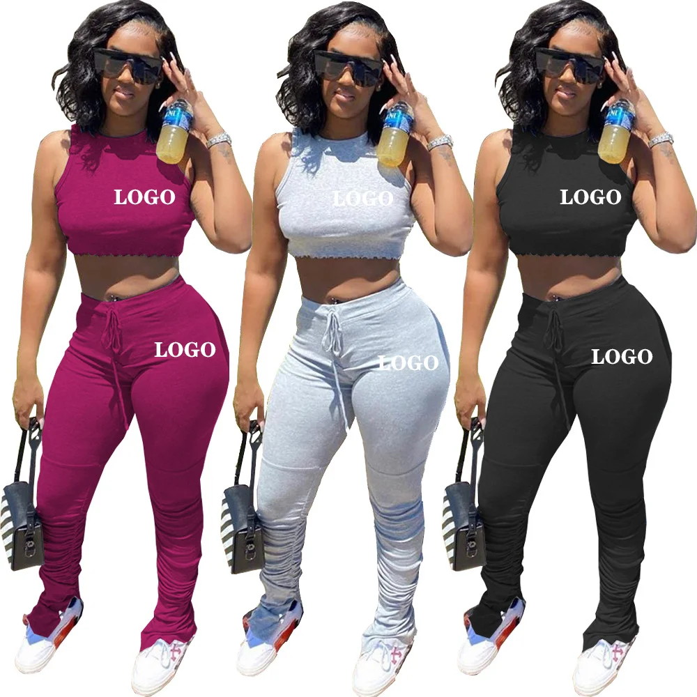 

Custom Logo Urban Boutique Clothing Stack Pants Summer 2 Piece Set Women Sets Tracksuit