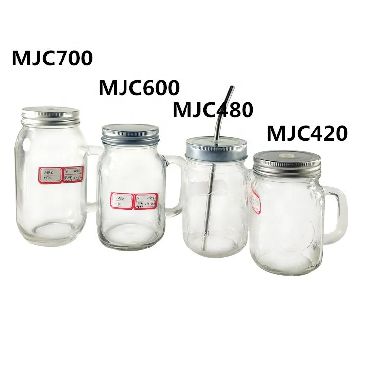 

Recycled BPA Free 700ml Glass Mason Jar With Handle for Drinks and Storage, Customized color