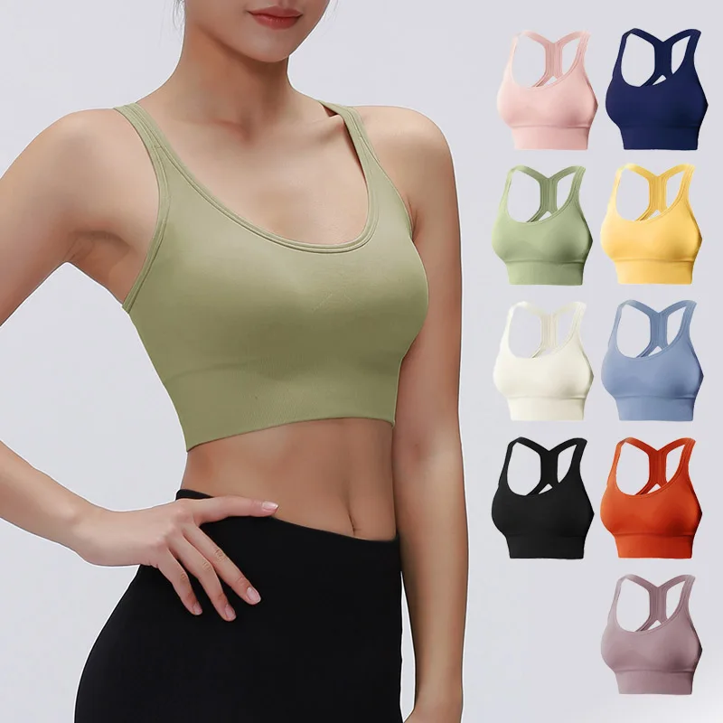 

One-stop Yoga Wear Service Custom Logo High Impact Strappy Yoga Set Athletic Fitness Gym 2-piece Woman Sexy Nude Sports Bra, Black yellow or custom color