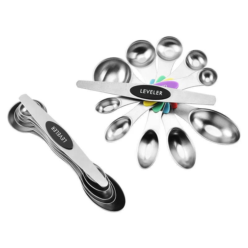 

6pcs Kitchen Double Side Coffee Baking Tools Magnetic Stainless Steel Measuring Spoon Scoop, Sliver